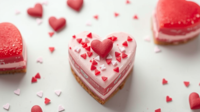 Heart-shaped Valentine cakes with sprinkles